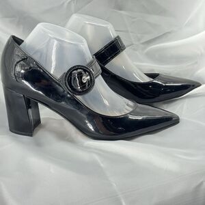 Marc Fisher Black Buckle Mary Jane Block Heels 9